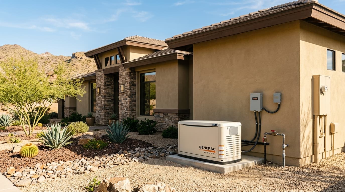 Generac standby generator installed beside a home