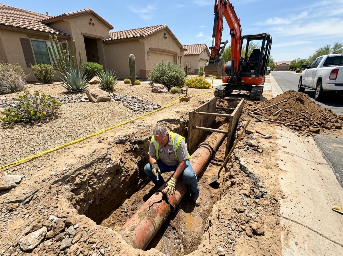 Marlin Plumbing technician working on sewer line services in St. George, Utah