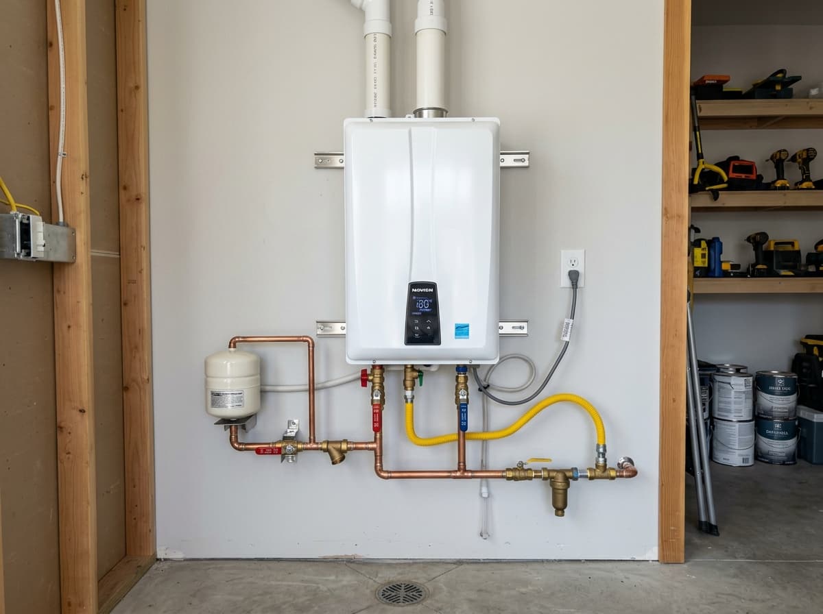 Wall-mounted tankless water heater unit