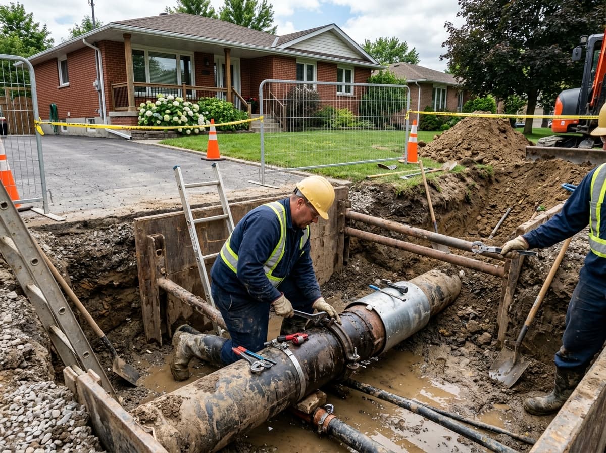 Marlin Plumbing crew performing water main repair in a St. George, Utah yard